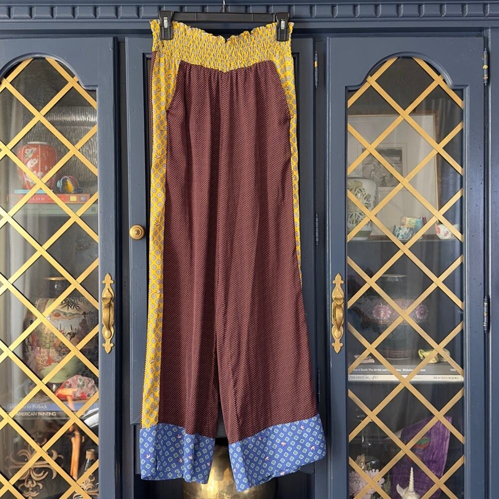 Aerie Colorful Patchwork Boho Hippie Wide Leg Pull On Festival Pants size Medium